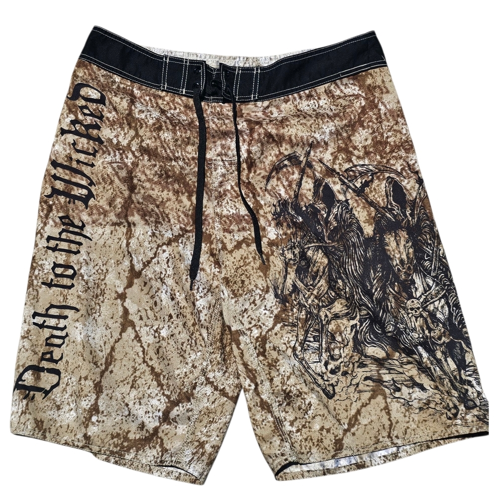APPRIME Board Shorts Unlined Swimming Trunks Death to the Wicked Men's Large